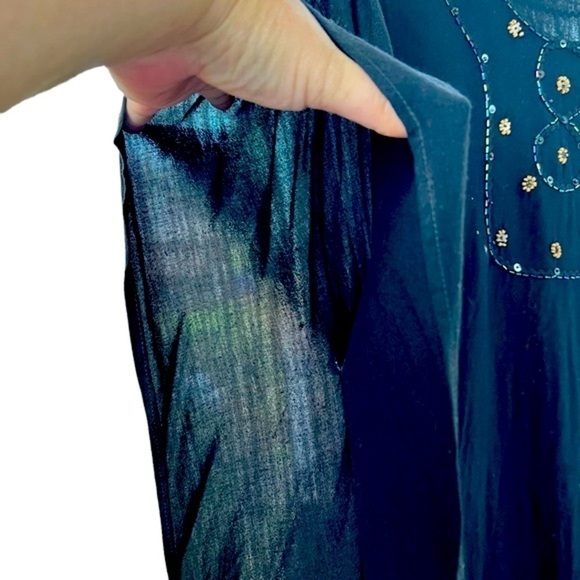 Meetu Magic Boho Kimono Black Beaded Fringe Tassel Hem Arm Holes Cover Up 1XL - Picture 5 of 11